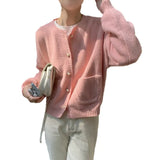 Fongt And Autumn New Korean Version Soft Waxy Wind Sweater Coat Female Pure And Fresh Sweet Single Breasted Short Round Collar Knit Cardigan Female-Outfit