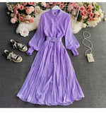 Fongt Shirt Collar Wave Dot Dress Spring And Autumn New Gentle Wind Temperament To Close The Waist Of The Big Folded Fork Woman