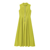 Fongt 2025 New Women's Dress French Design Round Neckless Sleeveless Commuting Temperament Fan Flute Dress