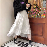 Fongt And Summer New Korean Version Of The College Wind Mesh Splicing Skirt Half-Bred Mid-Long A-Skirt Ins