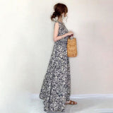 Fongt Summer New Small Broken Floral Dress Round Collar A-Shaped Dress With Sleeveless Sleeveless Dress