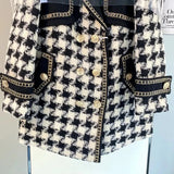 2023 Vintage Small Fragrance Tweed Jacket Oversize Double Breasted Coat Warm Plaid Faux Woolen Jackets Office Lady