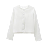 Fongt Women's Solid Color Coat 2025 Spring Commuter Leisure Buckle Dress Short Long-Sleeved Round-Neck Suit