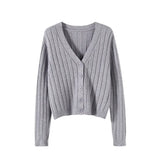 Fongt Autumn And Winter Short External Loose Net Red Long-Sleeved V Sweater Knitted Shirt Solid-Colored Cardigan Coat Top
