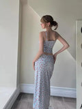 2024Ins Fashion Small Fresh Flower Print Sling Small Vest Top Dress
