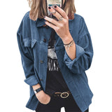 Spring Autumn Corduroy Jacket Coat Women Shirt Style Top Single-breasted Outerwear Lady Streetwear Loose Casual