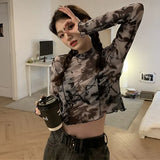 Sleeve T-shirts Women Tie-dye Printed Summer Sun-proof Cropped Tops Fashion High Street Gauze Korean Style Chic Teens