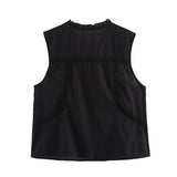 Fongt Spring New Bow Trim With Sleeveless Embroidered Top 7521013