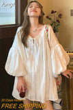 Women Bandage Elegant Sweet Simple Design Chic Korean Style Sheer Trendy Femme Loose Ins Lantern Sleeve College