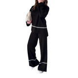 Fongt 2023 New Fashion Solid Color Line Print Casual Sweater Set-Outfit