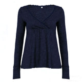 Fongt 2025 New Solid Color Base High-Rise A Swing Thin V Collar Pure Lust Lace Splicing Long-Sleeved T-Shirt New