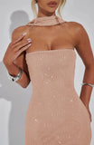Sequin Tube Bodycon Mini Dress With Sparkle Scarf Collar-Outfit