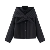 Fongt Women's Clothing 2025 New Korean Version Of Susture Loose Removable Scarf Cotton Jacket Jacket