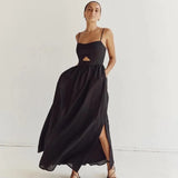 Fongt Breathable Sling High Waist French Dress 2024 Fashion Spring And Autumn New Holiday Style Dress Women-Outfit