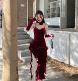 Christmas Shanshan Velvet Ribbon Dress + Cuff Minority Design Sensitive Skirt-Outfit