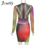 Y2K Print Polka Dot Two Piece Set Women Croped Tops+Mini Skirt Body-Shaping Matching Hipster Outfits Female