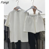 Summer New Leisure Sports Suit Women's Fashion Split Short Sleeve Shorts Two-piece Set Women's Clothing with Free