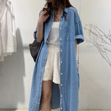 Women Summer Dress 2023 Loose Casual Denim Midi Skirt Single Breasted Cardigan Skirt Temperament Simple