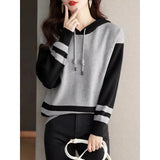 Fongt Women's Autumn/Winter 2025 New Ocean-Loose Casual Closed Knitted Small Long Sleeve T-Shirt