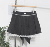 Fongt Shooting Leg Long Skirt Love Print Splicing Lace A Word 100 Folds Thin Bow Half-Dress Skirt 9339