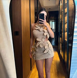 Fashion Hanging Neck Flowers Hollow Holiday Style Dress 2025 Summer