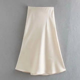 2024 New Elastic Waistline Simple Full-Color Satin Full-Length Skirt-Outfit