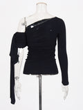 Fongt Temperament Wind 2025 New French Niche Collar Asymmetrical Long-Sleeved Splicing With Women's Clothing