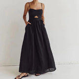 Fongt Breathable Sling High Waist French Dress 2024 Fashion Spring And Autumn New Holiday Style Dress Women-Outfit