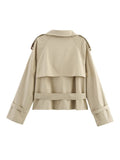 Fongt Women's 2025 New Long-Sleeved Tie With Waist-Slanted Lint Double-Dbutled Short Jacket