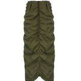 Women Solid Color Skirt, Drawstring Pleated Adjustable Elastic High Waist Half Dress Casual Daily