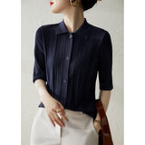 Fongt High-End Simple Style Polo Shirt Female Summer Temperament Wearing Knitted Short-Sleeved Open-Sleeve Ice