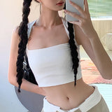 Solid Square Collar Tank Top Casual Sleeveless Slim White Basic Crop Top Women Summer Clothing Vintage y2k Aesthetic Vest-Outfit