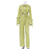 Fongt Long Sleeve Pleated Women's Spring 2024 New Design Emotional Sense Of Loose Horn Sleeve Shirt Suit-Outfit