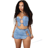 Fongt Women's Clothing Summer New Fashion Sexy Tee Rope Wrapped T-Shirt Open The Ass Skirt