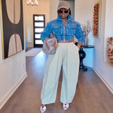 Fongt Women's Denim Cloth Jumpsuit Women's Fashion Babes Breasts Multi-Pocket Work Pants