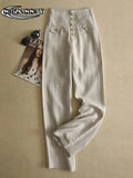 Leg Pants Women High Waist Casual Pants LOOSE Chic Point Button Design Women's Clothing Spring Summer 2023 Fashion