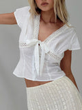 Fongt Hot Girl Style With Short-Sleeved Summer Splicing Lace Strap Sexy Top Vest