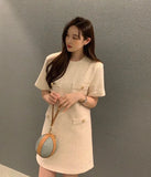 Fongt Chic Thin Tweed Small Short Sleeved Dress Female Summer New Royal Sister Small Sweet Wind Short Skirt-Outfit
