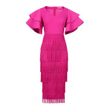 Fongt Collared Leaf Sleeve High-Waist Eso Party Suit Women's Dress Dress