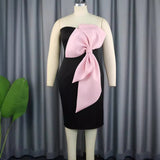 Fongt Sexy One-Word Shoulder Dress With Chest-Colored Bow Dress Dress Dress Dress