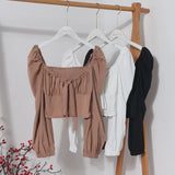 Fongt Bow Collar Long Sleeve Shirt Short Umbilly Pure Lust Wind Shoulder Coat 8829