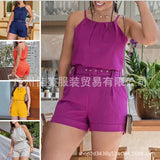 New Women's Wear Wish Cotton / Polyester Solid Color Leisure Sling Suit Shorts From Stock-Outfit