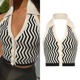 Streetwear Fashion Striped Halter Knitted Vest For Women Sexy Backless Slim Outfits Female Tank Tops 2020 Autumn