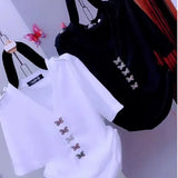 Solid Color T-shirt Stylish Butterfly Three-dimensional Decoration Female Summer Elegant V-Neck Sexy Backless Pullovers-Outfit