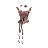 Fongt Shoot French Retro Irregular Lotus With Chest Cushions With Ribbon Sling Vest Summer Chiffon Top 9137