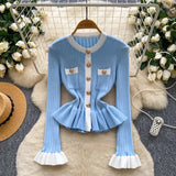 Fongt Name Xiao Xiangfeng Thrombium Metal Buckle Waist Long-Sleeved Knitted Top Girl Autumn Slim Thin Bottom Shirt