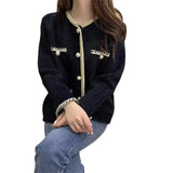 Fongt Fragrant Wind Coat Female Pearl Button Autumn Winter New Short Socialite Imitation Mink Down Small Knit Cardigan-Outfit