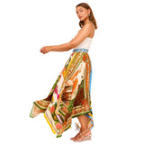 Fongt Spring And Summer New Women's Long-Term Printing Irregular Hem Fashion Temperament Waist A Word Half-Dress Woman