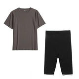 2021 Summer Cotton Sets Women Loose Two Pieces Short Sleeve T Shirts and Tight Shorts Solid Outfits