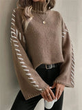 Fongt Casual Loose Knitted Sweater 2025 New High-Necked Color Design For Women